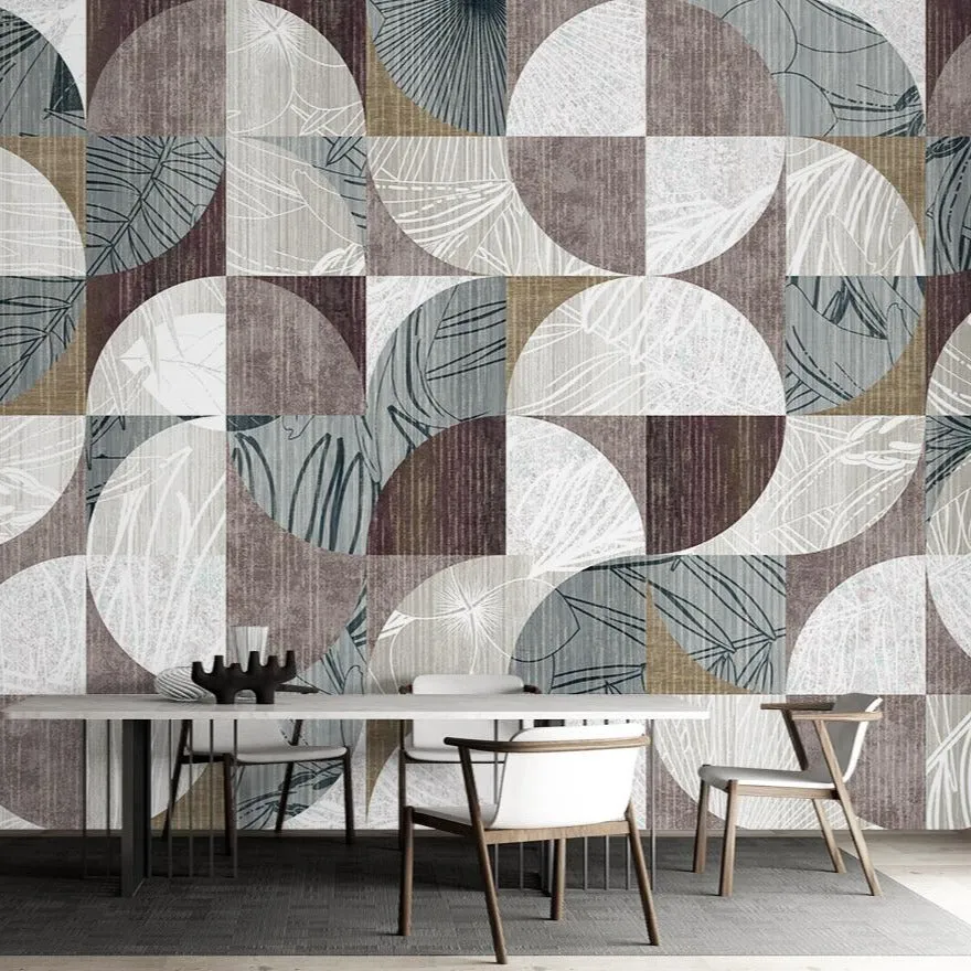 Custom Mural Nordic Modern Retro Leaves Geometric Shapes (㎡)