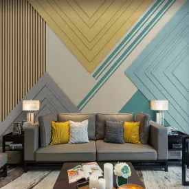 Custom Mural Wallpaper Geometric Yellow Green Color Block (㎡)