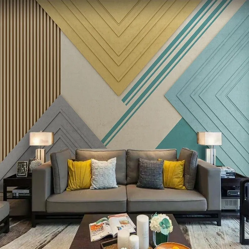Custom Mural Wallpaper Geometric Yellow Green Color Block (㎡)