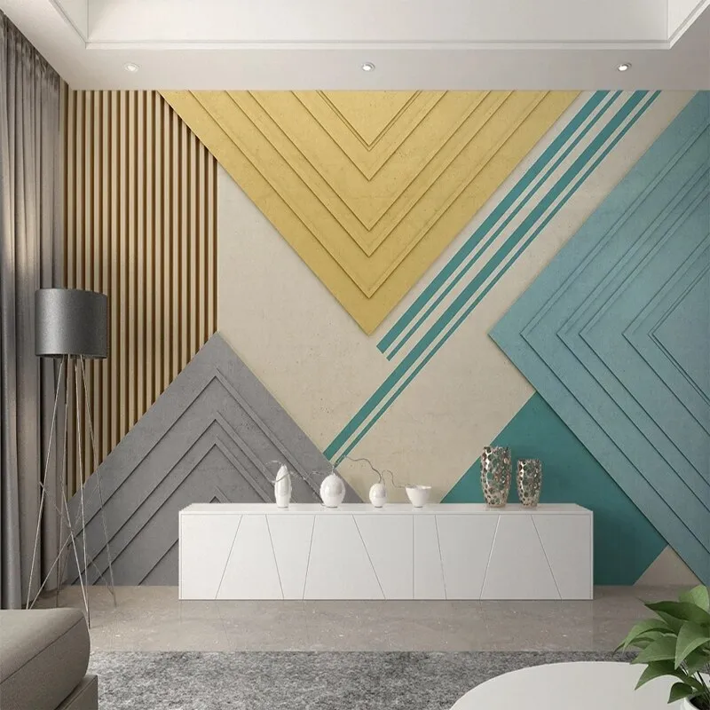 Custom Mural Wallpaper Geometric Yellow Green Color Block (㎡)