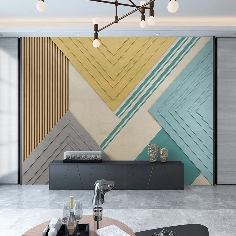 Custom Mural Wallpaper Geometric Yellow Green Color Block (㎡)
