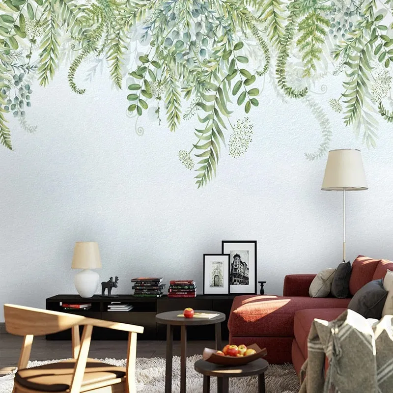 Custom Mural Wallpaper Nordic Style Green Plants Leaves (㎡)