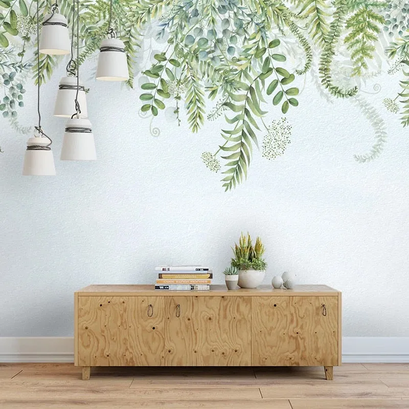 Custom Mural Wallpaper Nordic Style Green Plants Leaves (㎡)