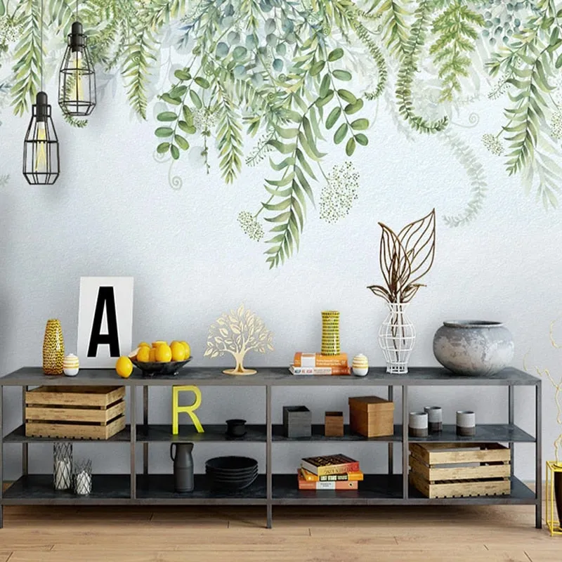 Custom Mural Wallpaper Nordic Style Green Plants Leaves (㎡)