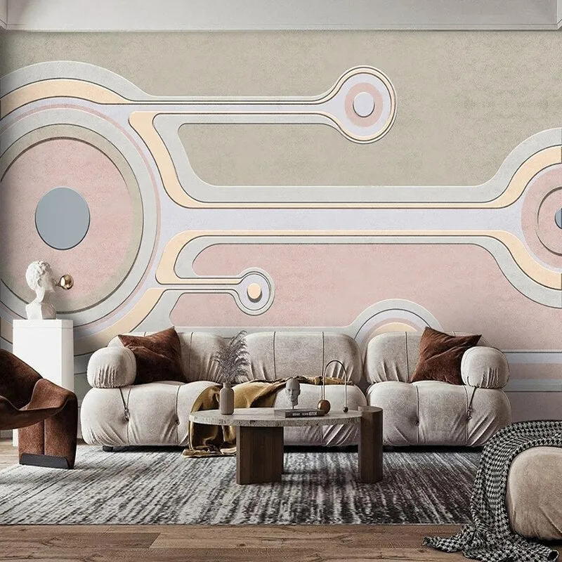 Custom Wallpaper Mural Abstract Pink Geometry Art (㎡)
