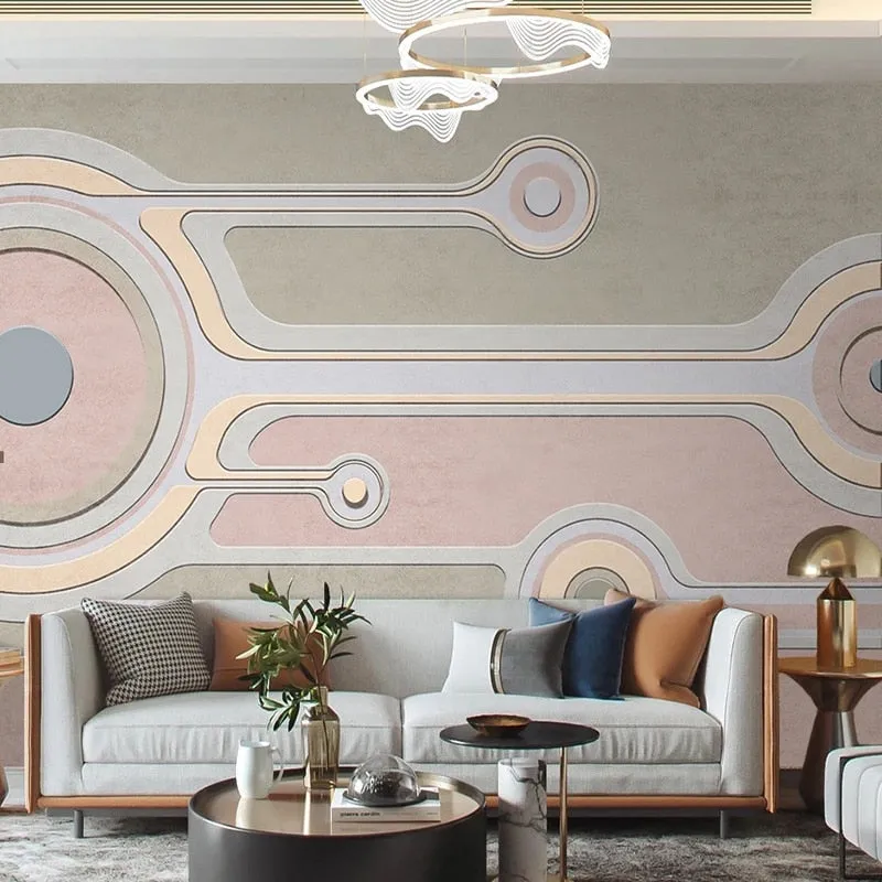 Custom Wallpaper Mural Abstract Pink Geometry Art (㎡)