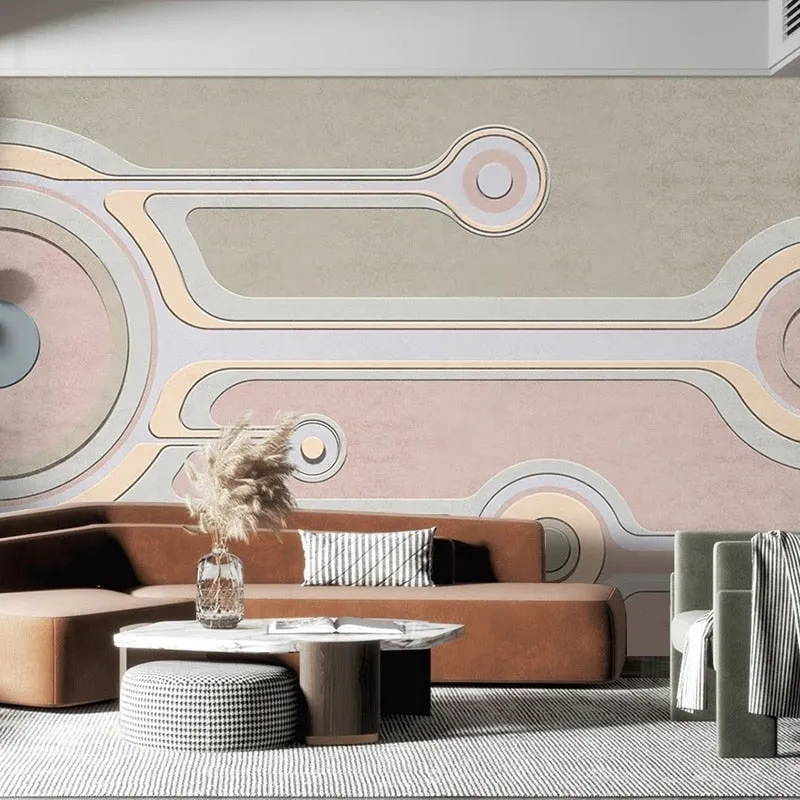 Custom Wallpaper Mural Abstract Pink Geometry Art (㎡)