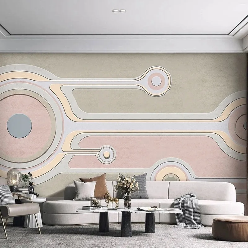 Custom Wallpaper Mural Abstract Pink Geometry Art (㎡)