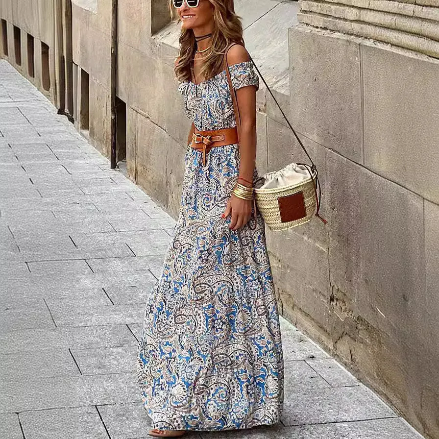 DEANWAQNGKT  Cross-Border   European American Fashion Floral Print Dress