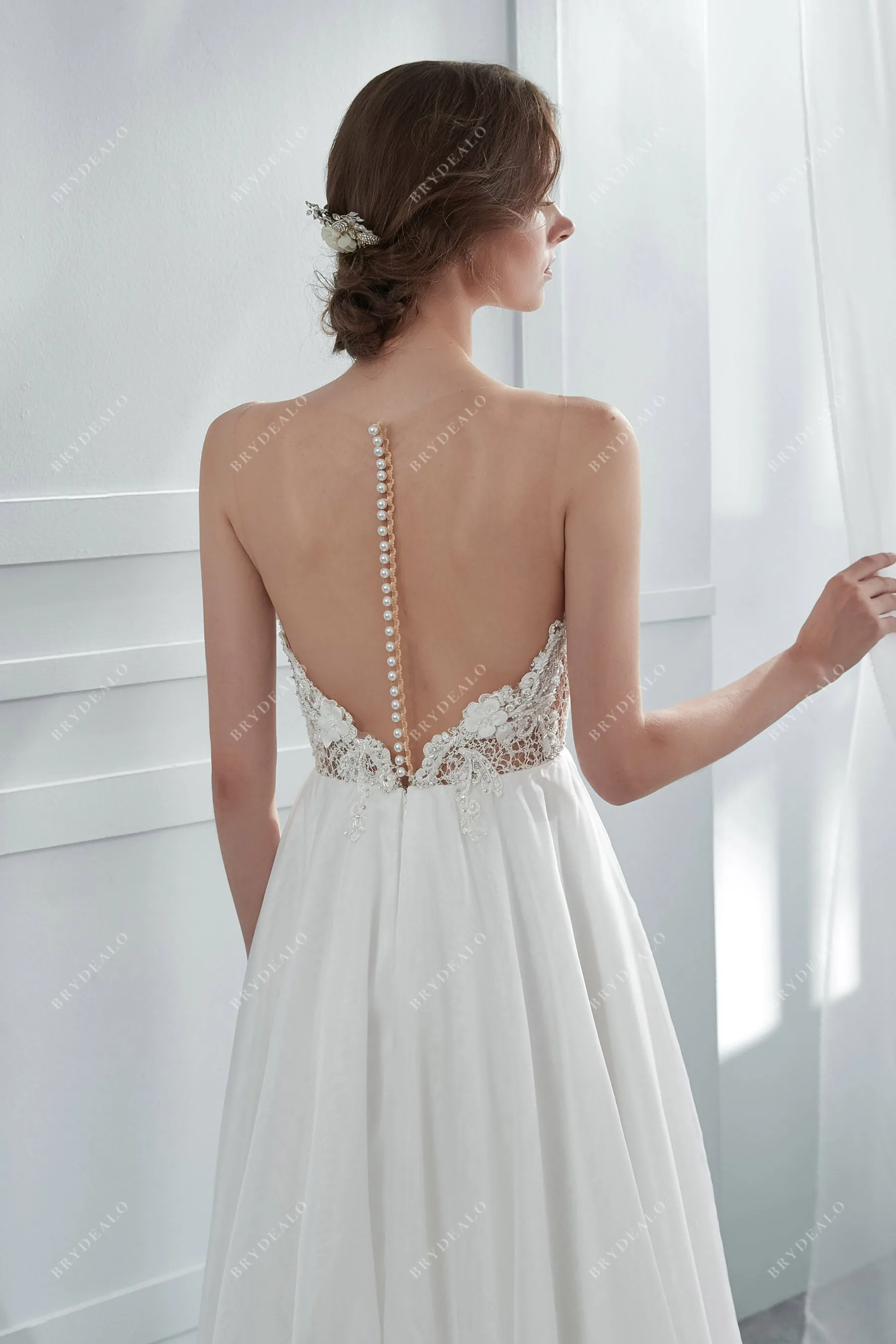 Designer Beaded Floral Lace Summer Organza A-line Bridal Gown