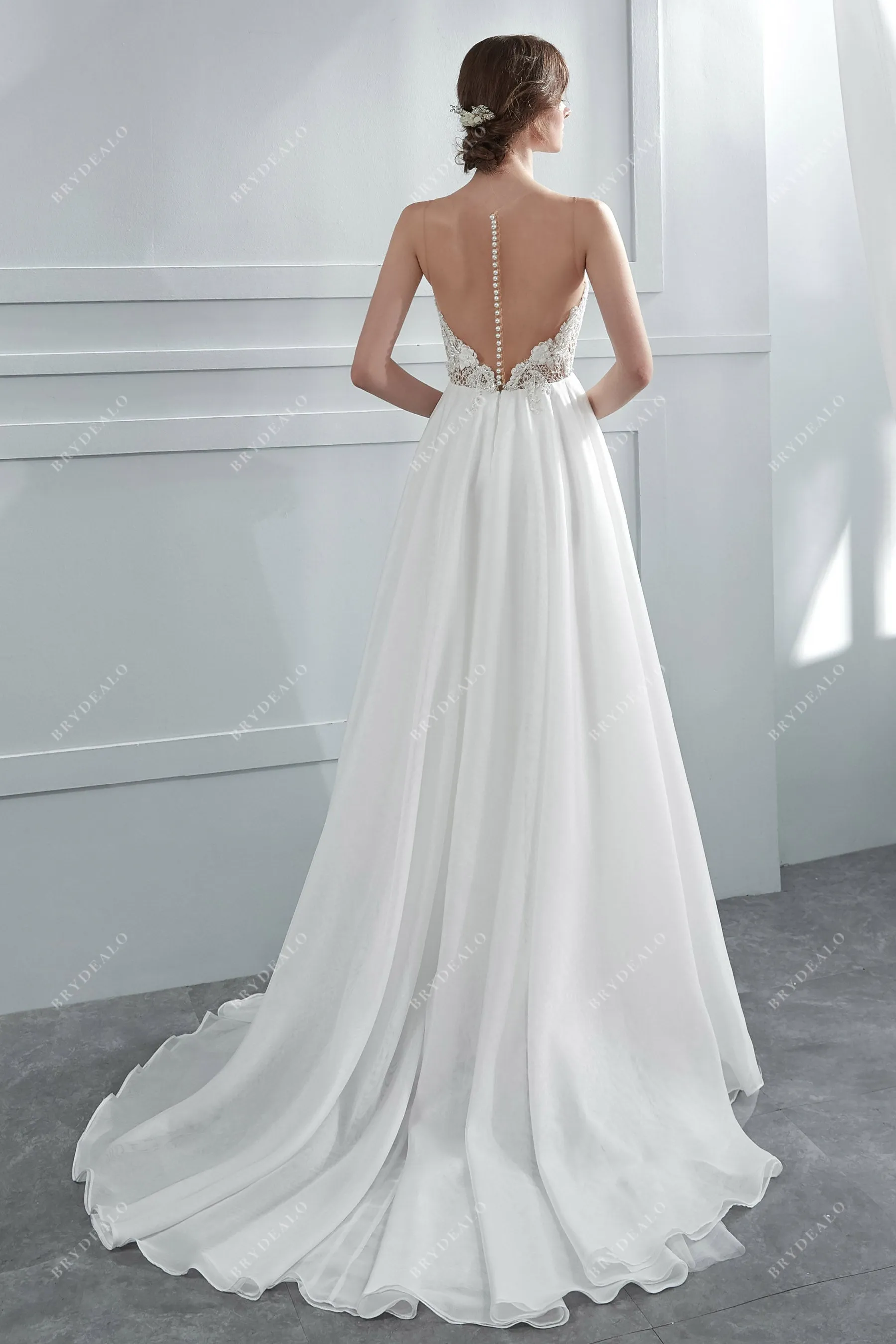 Designer Beaded Floral Lace Summer Organza A-line Bridal Gown