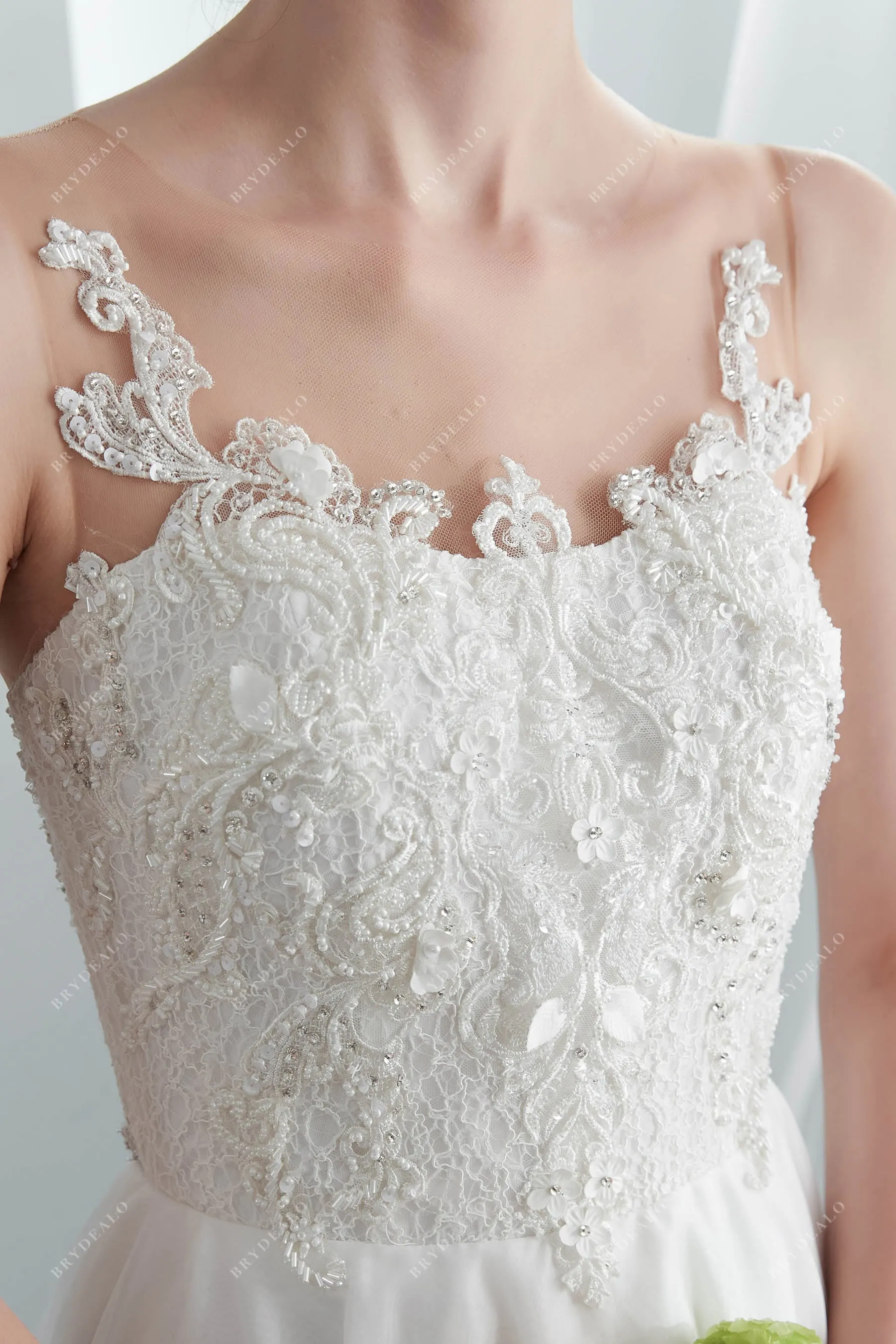 Designer Beaded Floral Lace Summer Organza A-line Bridal Gown