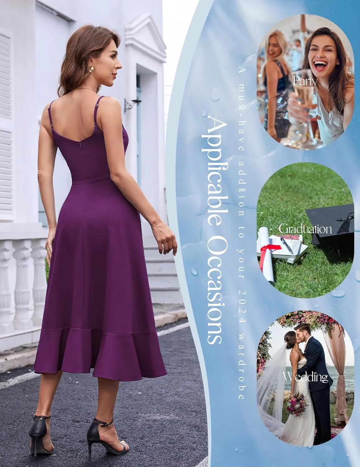 DRESSTELLS Women's Cocktail Party Dress, Formal Wedding Guest High Low Dress, Fit Flare Holiday Prom Dress