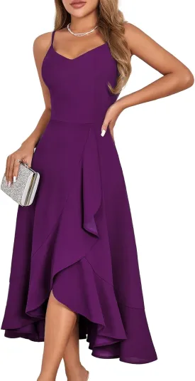 DRESSTELLS Women's Cocktail Party Dress, Formal Wedding Guest High Low Dress, Fit Flare Holiday Prom Dress