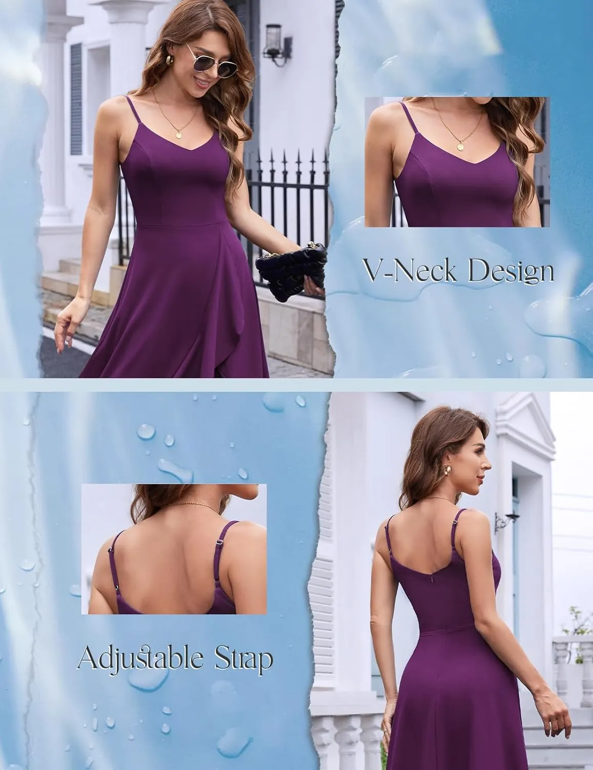 DRESSTELLS Women's Cocktail Party Dress, Formal Wedding Guest High Low Dress, Fit Flare Holiday Prom Dress