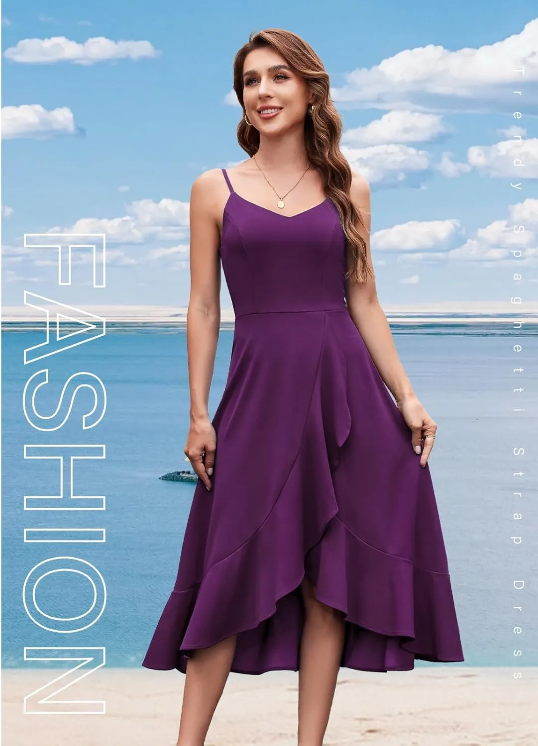 DRESSTELLS Women's Cocktail Party Dress, Formal Wedding Guest High Low Dress, Fit Flare Holiday Prom Dress