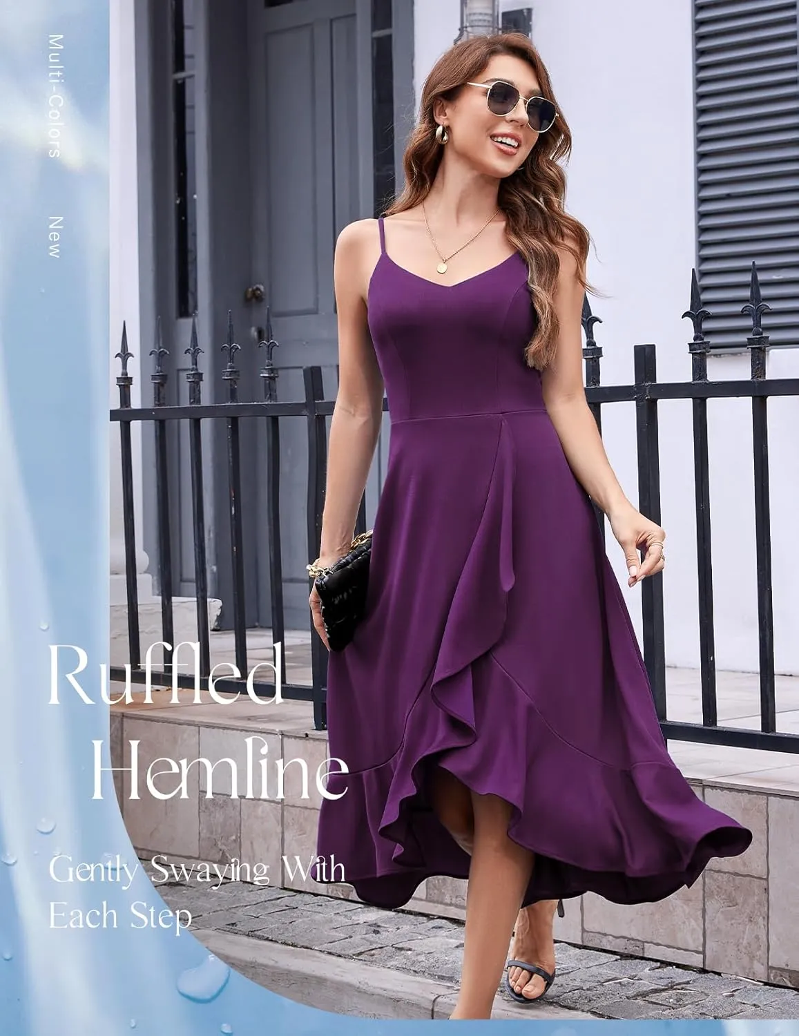 DRESSTELLS Women's Cocktail Party Dress, Formal Wedding Guest High Low Dress, Fit Flare Holiday Prom Dress