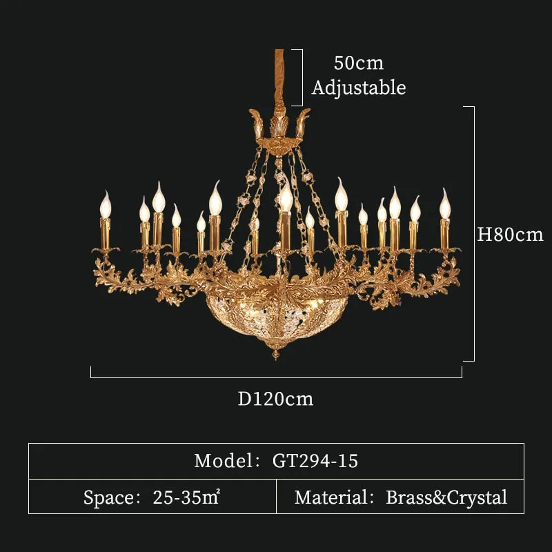 Duchess - European Rococo Style Lustre Vintage Solid Brass Gold Chandelier