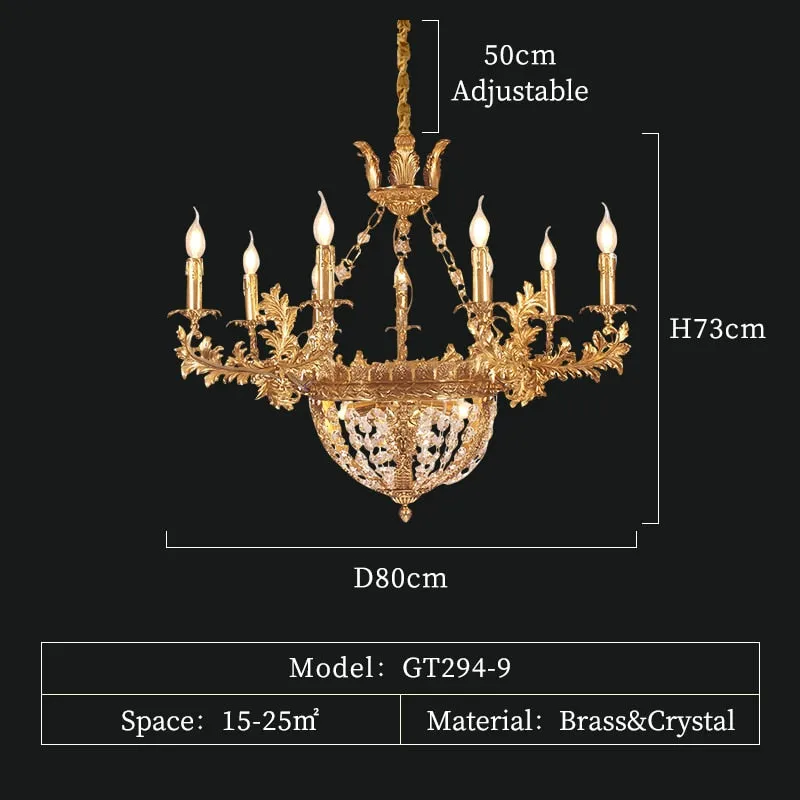Duchess - European Rococo Style Lustre Vintage Solid Brass Gold Chandelier