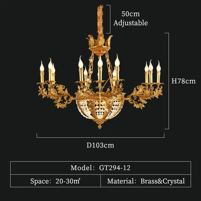 Duchess - European Rococo Style Lustre Vintage Solid Brass Gold Chandelier