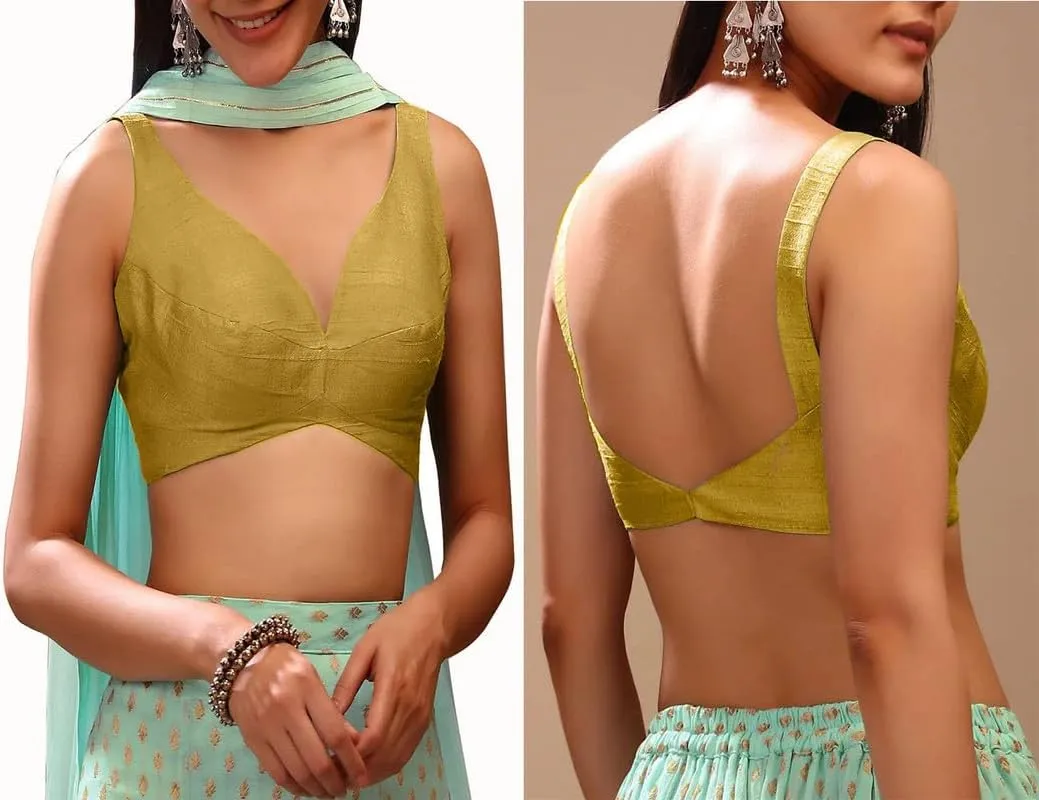 Dupion Solid Saree Readymade Blouse Sweetheart Neck Top Sleeveless Back Hook & Eye Closure Choli Sari