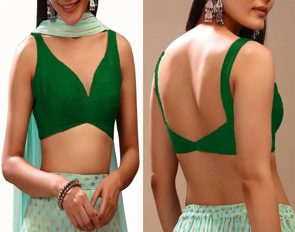 Dupion Solid Saree Readymade Blouse Sweetheart Neck Top Sleeveless Back Hook & Eye Closure Choli Sari