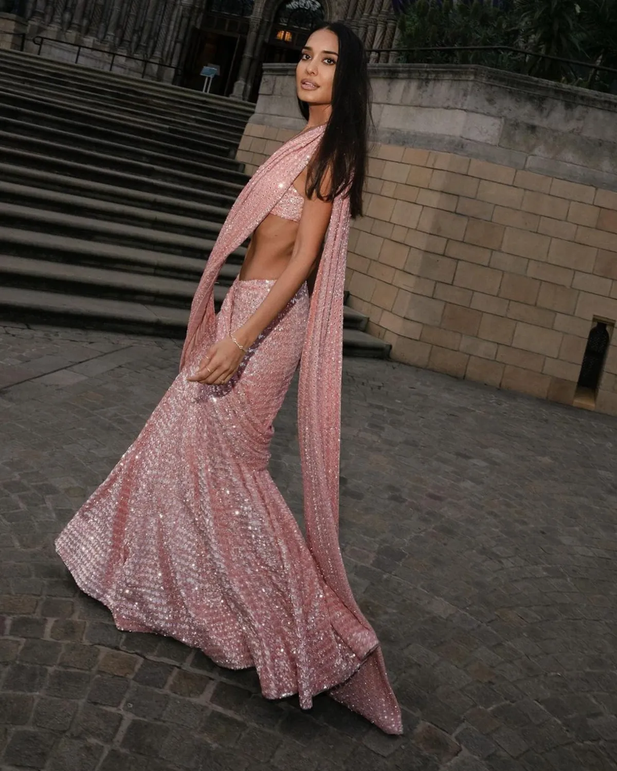 Dusty Pink Embellished Sari Set