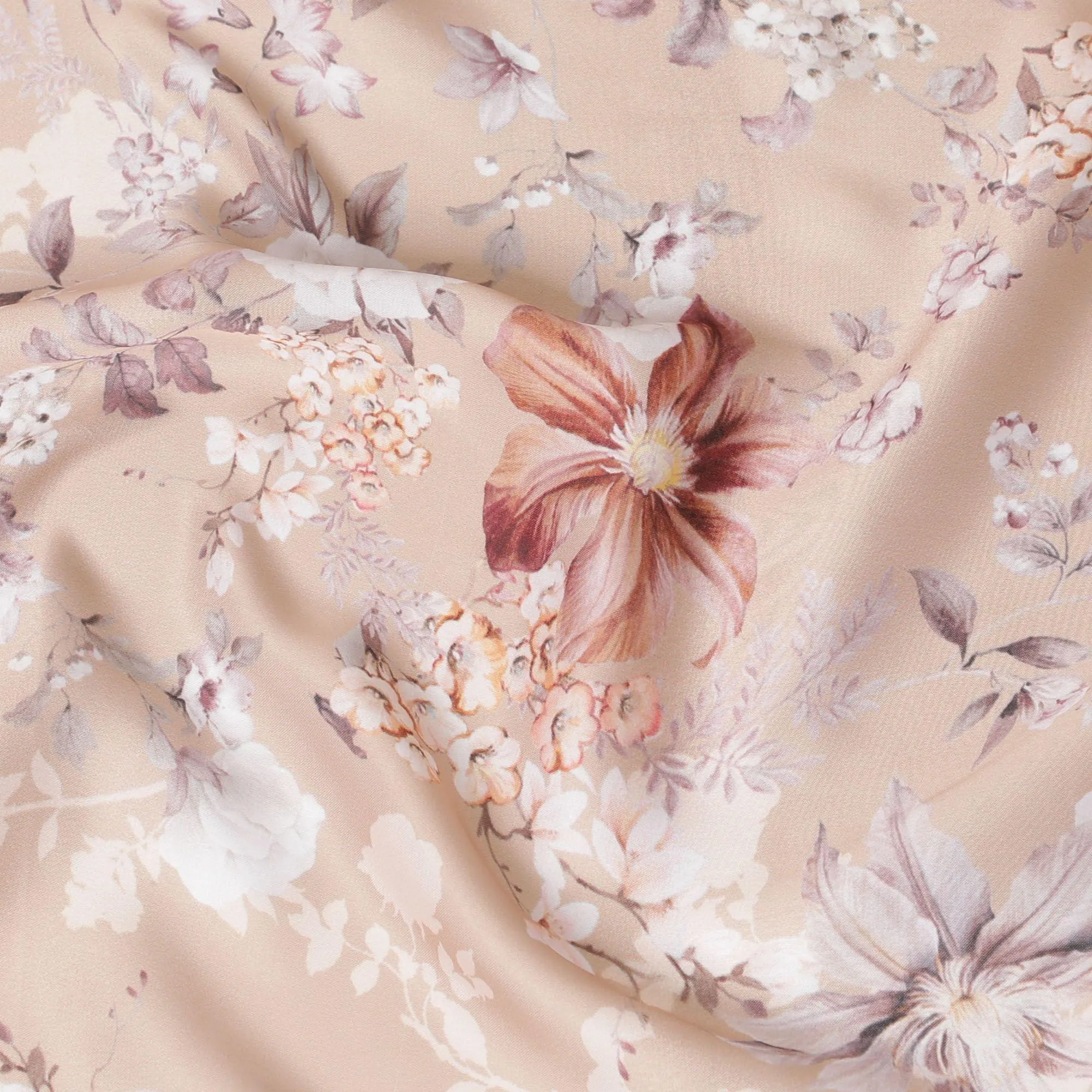 Eggnog beige synthetic crepe fabric with multicolor print in floral design-D15667
