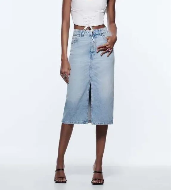 Evie Front Slit Denim Skirt