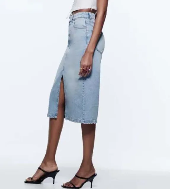 Evie Front Slit Denim Skirt