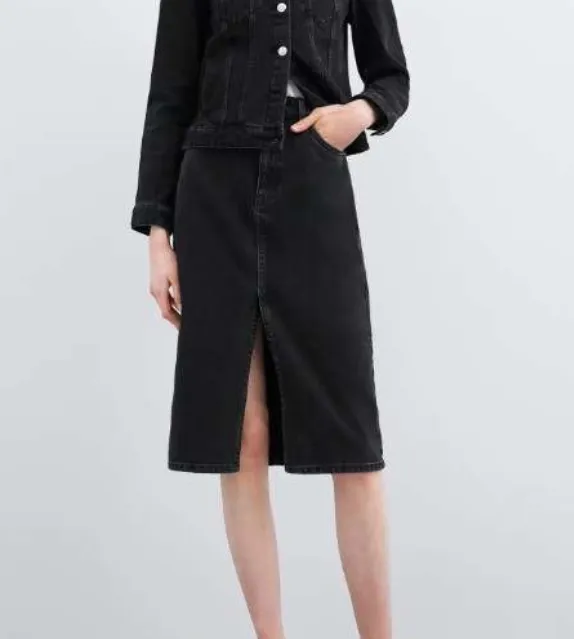 Evie Front Slit Denim Skirt