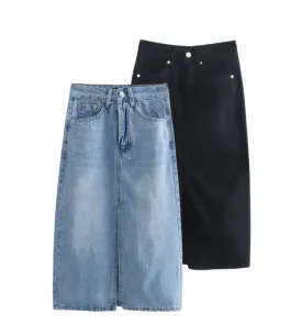 Evie Front Slit Denim Skirt