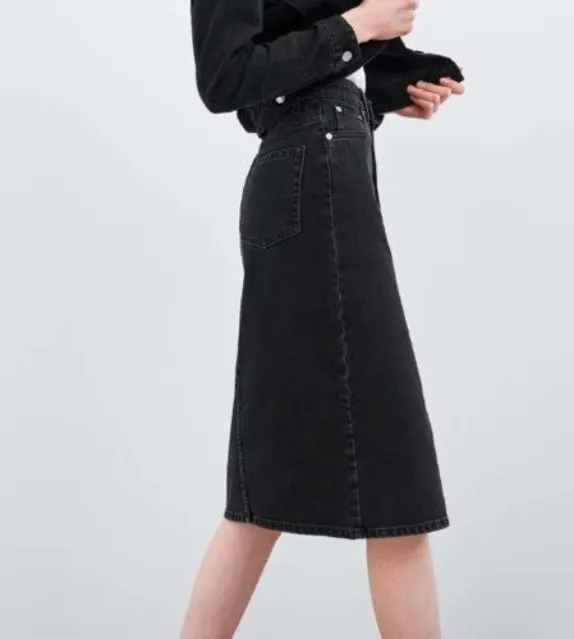 Evie Front Slit Denim Skirt