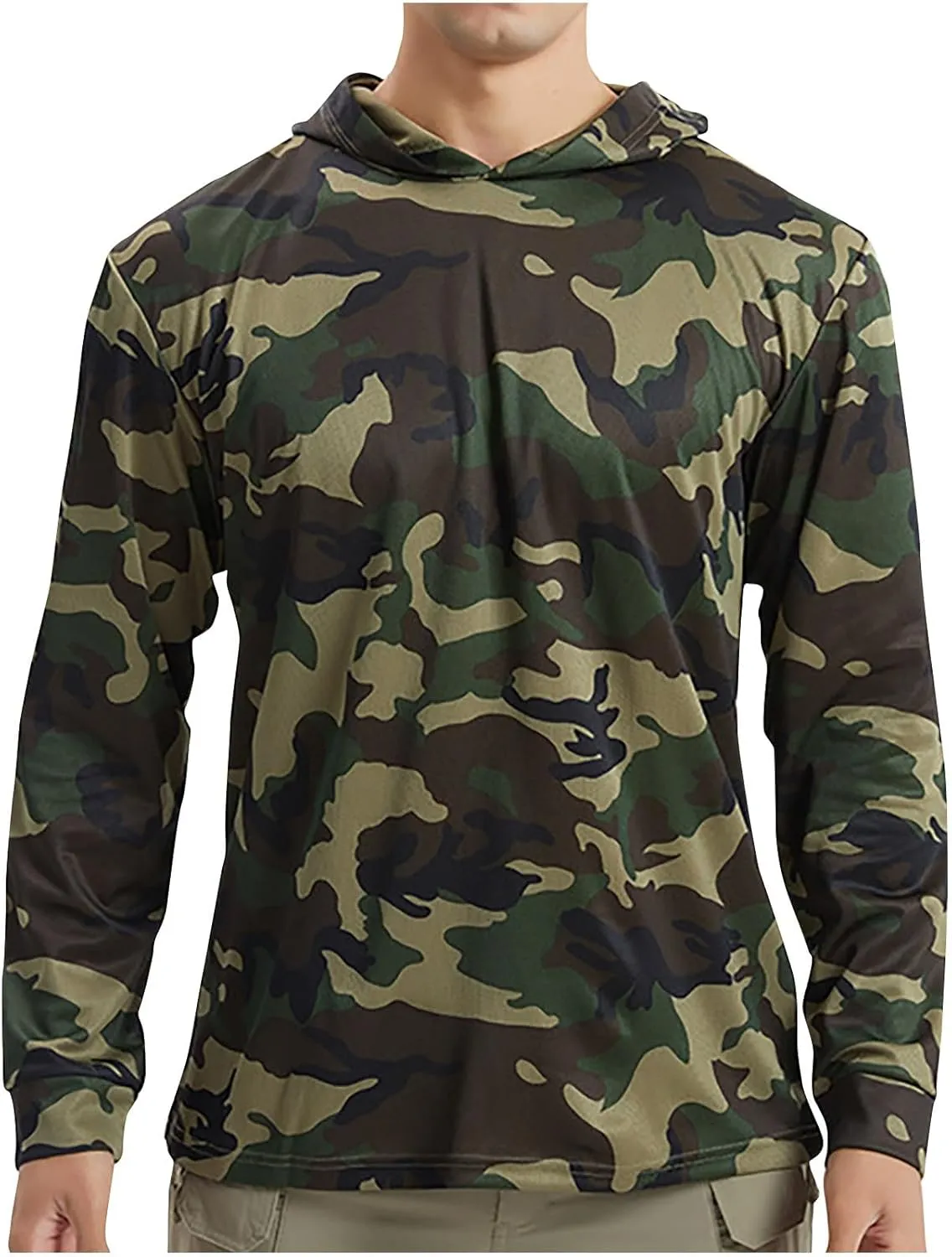 Finelylove Men's UV Sun Protection Shirt UPF 50  Camo Hoodie Long Sleeve Quick Dry Hiking Fishing Shirts Rash Guard
