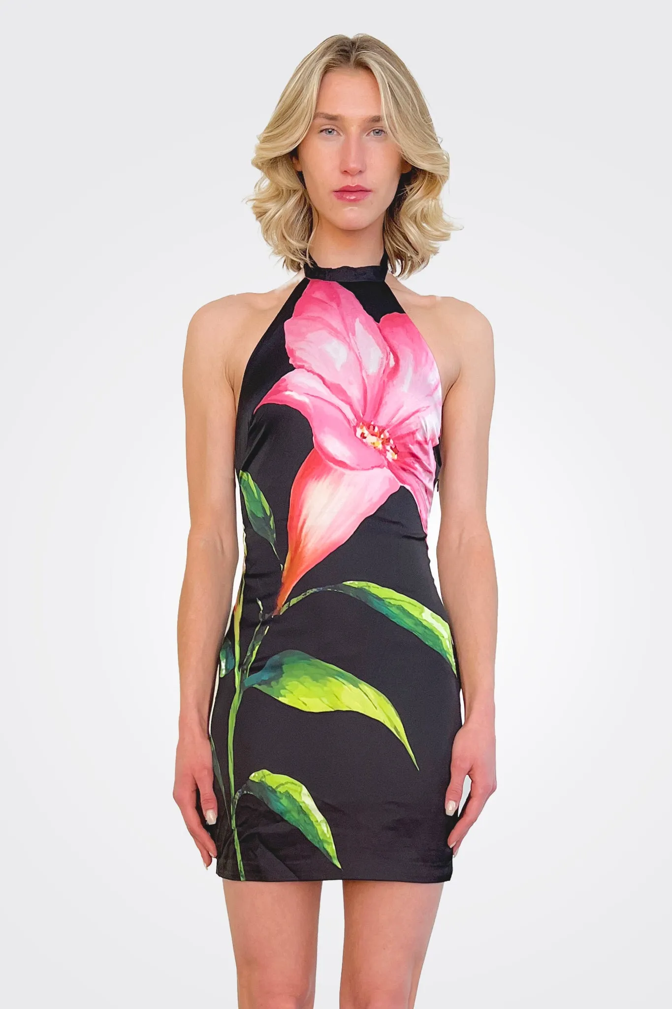 Floral Mini Dress - Black