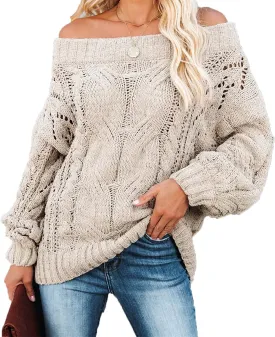 GOLDSTITCH Women's Off Shoulder Batwing Sleeve Loose Oversized Pullover Sweater Knit Jumper