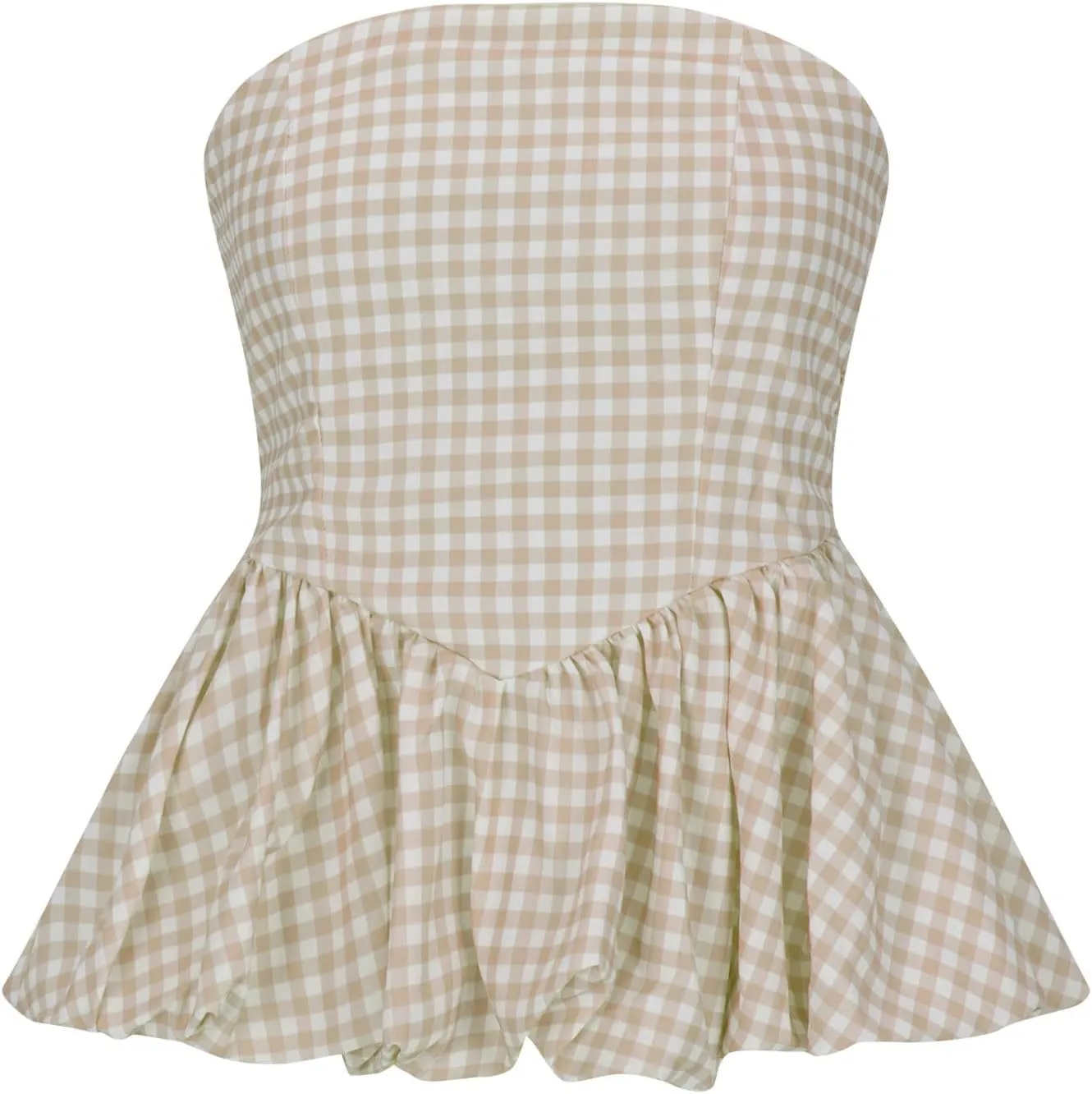HGps8w Womens Chic Bubble Hem Tube Tops Strapless Off Shoulder Peplum Shirts Sleeveless Going Out Bandeau Tops