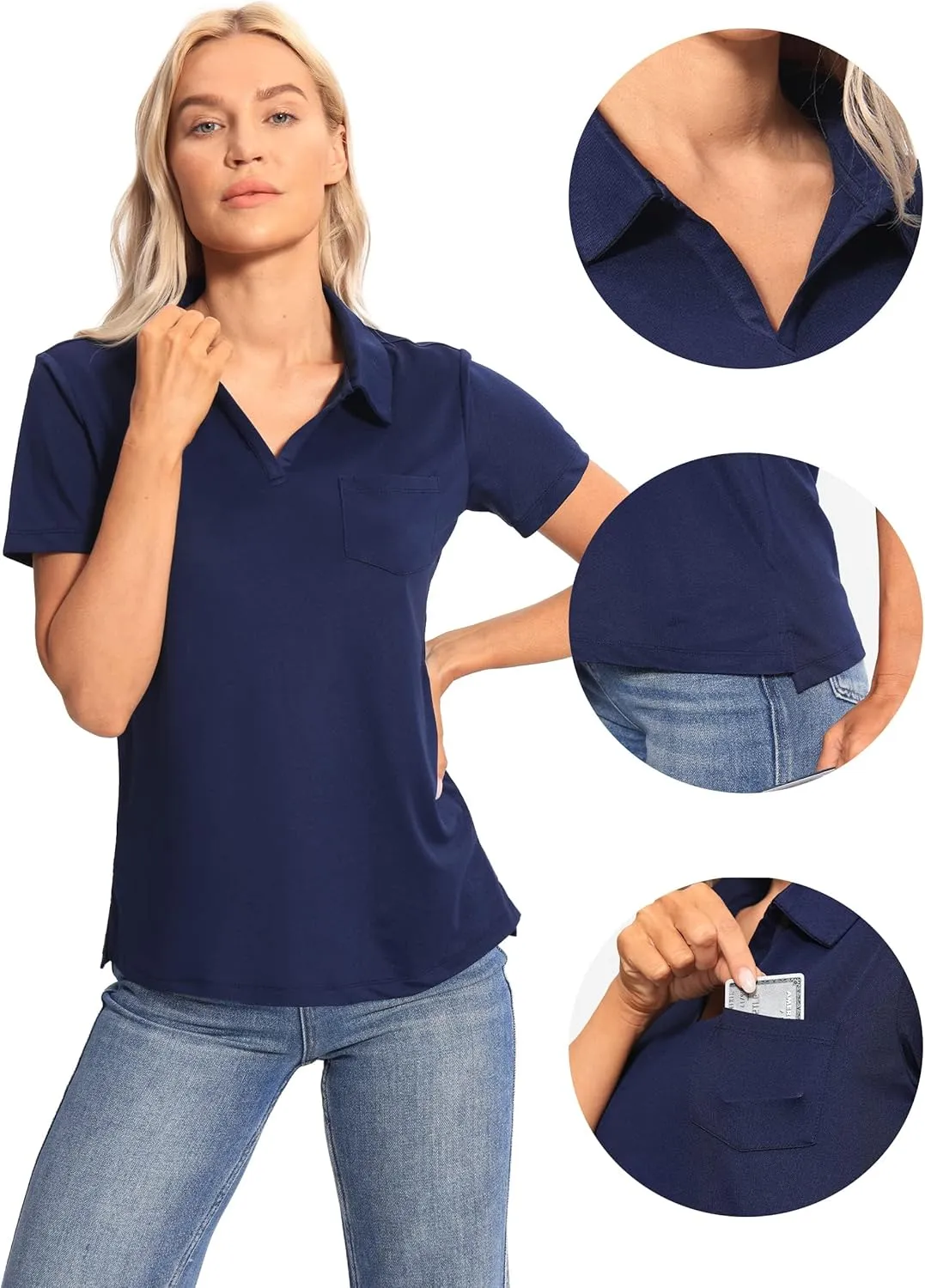 Hiverlay Women's Golf Shirt Short Sleeve V Neck Collar Polo Shirts Athletic Tennis Tops Lightweight Quick Dry UPF 50 