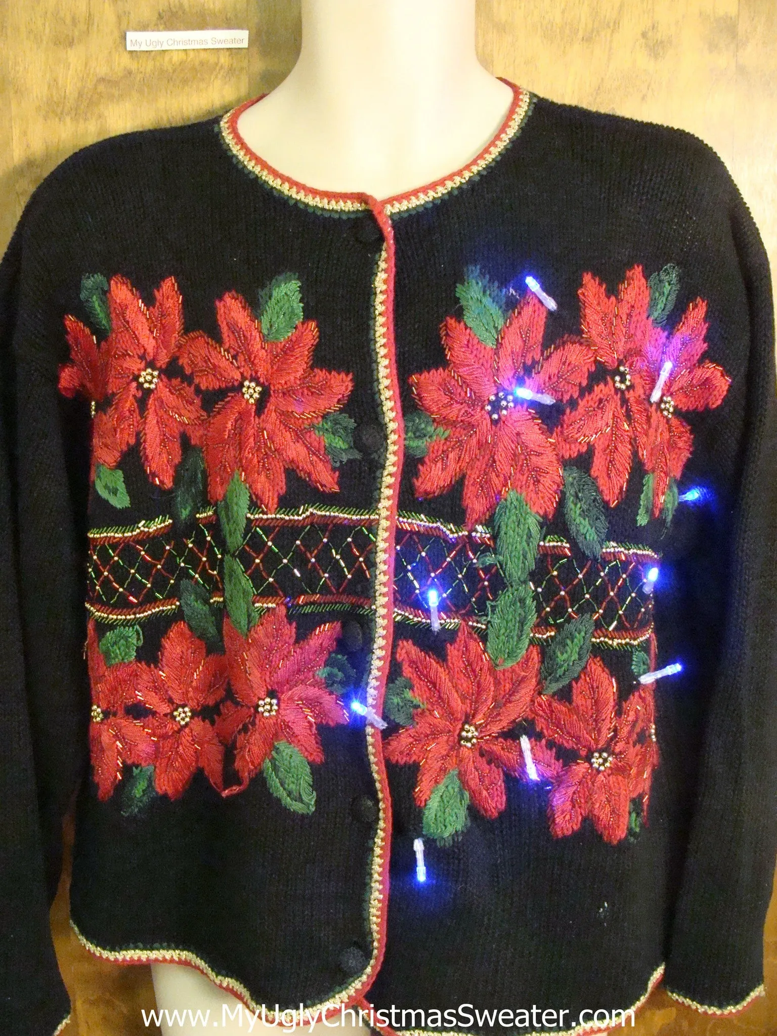 Horrible Poinsettias 80s Light Up Cheesy Christmas Sweater