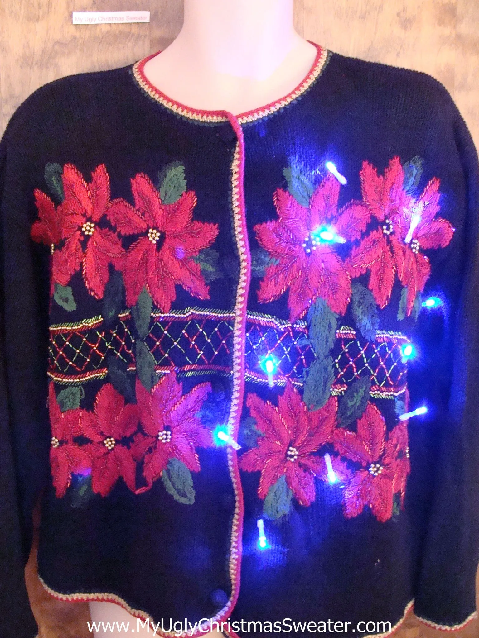 Horrible Poinsettias 80s Light Up Cheesy Christmas Sweater