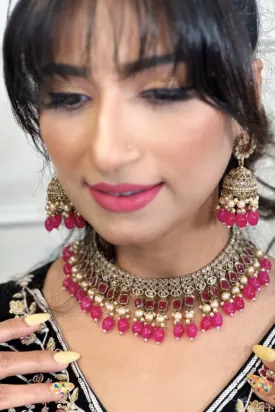 Hot Pink and Champagne Polki Necklace Set