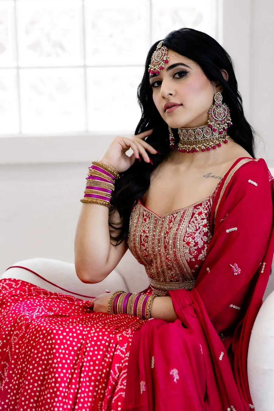 Hot Pink and Gold Champagne Polki Necklace Set