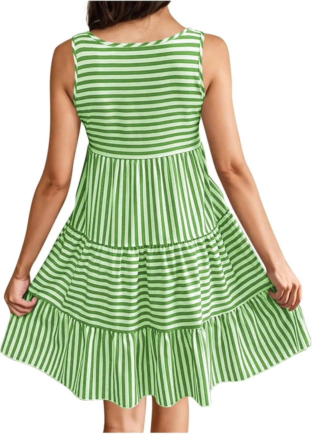 JOAU Women's Summer Boho Striped Print Mini Tank Dress Beach Vacation Casual Sleeveless Tiered Ruffle Swing A Line Sundress