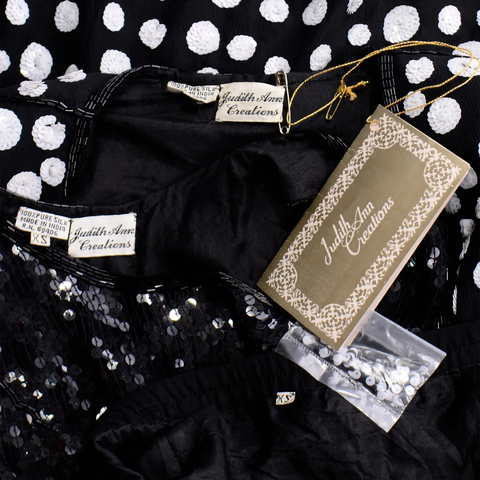 Judith Ann Creations Black & White Polka Dot Sequin Beaded Evening Outfit