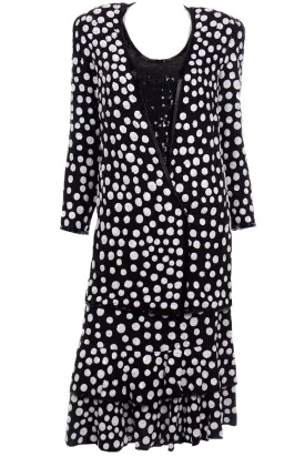 Judith Ann Creations Black & White Polka Dot Sequin Beaded Evening Outfit