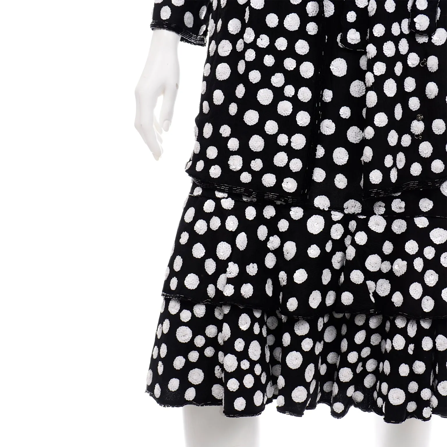 Judith Ann Creations Black & White Polka Dot Sequin Beaded Evening Outfit