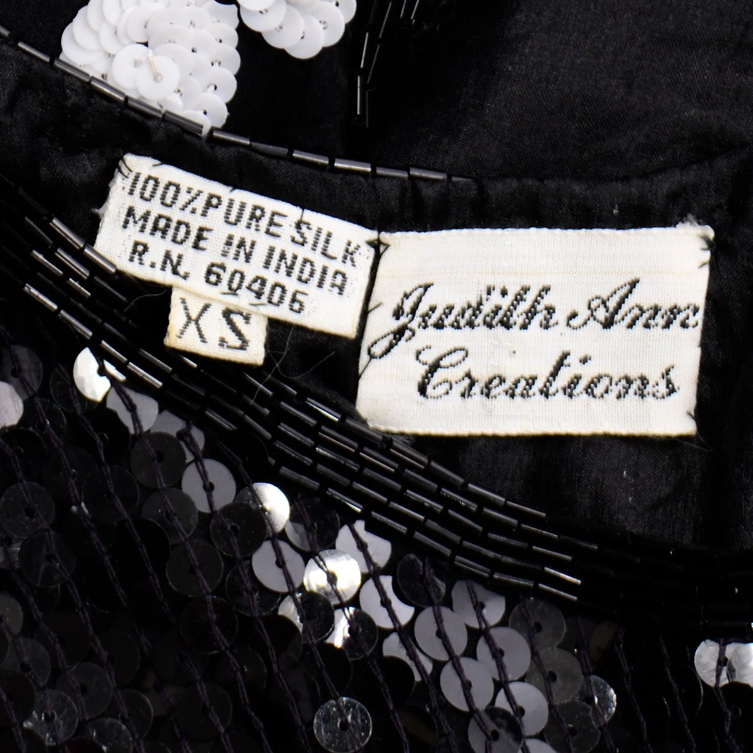 Judith Ann Creations Black & White Polka Dot Sequin Beaded Evening Outfit
