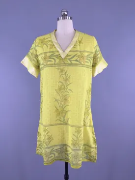 Kaftan Tunic Dress / Vintage Indian Sari / Yellow Floral Print Cotton
