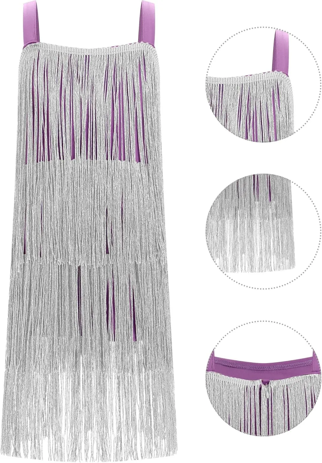 Kids Girls Sequin Fringe Dress Sparkling Tassel Sleeveless Dress Gatsby Flapper Dance Wear Party Latin Dance Dress