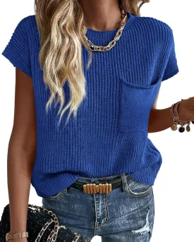 KIRUNDO Short Sleeve Sweater for Women 2025 Casual Sweater Vest Cotton Knit Pullover Tank Tops Trendy Spring Summer Outfits